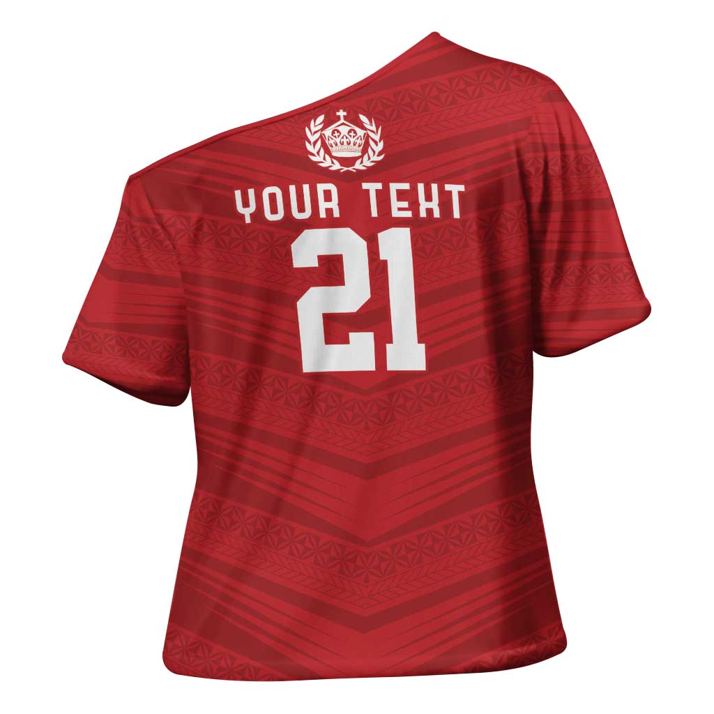Custom Pacific Rugby Spirit Cross Shoulder Shirt Tonga Ngatu Pride Red Edition - Polynesian Pride