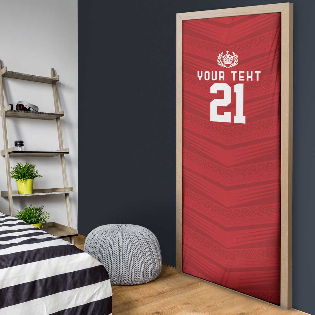 Custom Pacific Rugby Spirit Door Cover Tonga Ngatu Pride Red Edition LT9 - Polynesian Pride