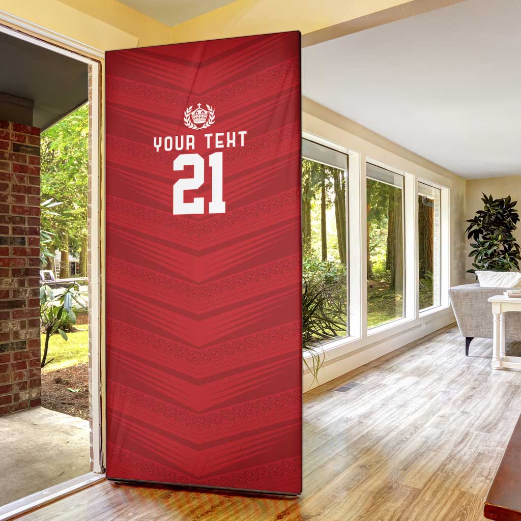Custom Pacific Rugby Spirit Door Cover Tonga Ngatu Pride Red Edition LT9 - Polynesian Pride