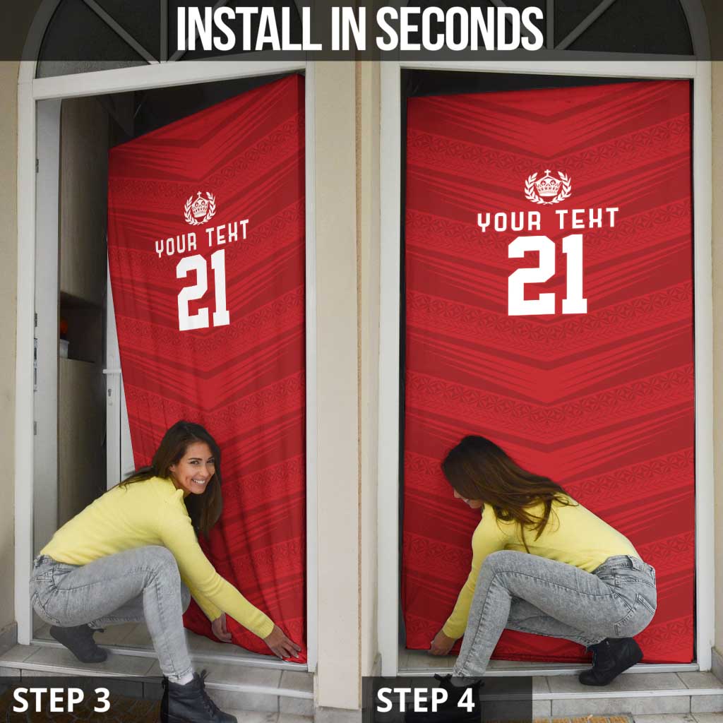 Custom Pacific Rugby Spirit Door Cover Tonga Ngatu Pride Red Edition LT9 - Polynesian Pride