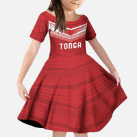 Custom Pacific Rugby Spirit Family Matching Long Sleeve Bodycon Dress and Hawaiian Shirt Tonga Ngatu Pride Red Edition LT9 Daughter's Dress Red - Polynesian Pride