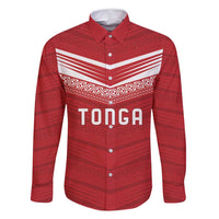 Custom Pacific Rugby Spirit Family Matching Long Sleeve Bodycon Dress and Hawaiian Shirt Tonga Ngatu Pride Red Edition LT9 Dad's Shirt - Long Sleeve Red - Polynesian Pride