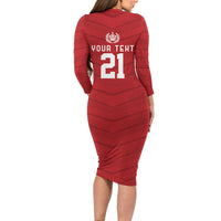 Custom Pacific Rugby Spirit Family Matching Long Sleeve Bodycon Dress and Hawaiian Shirt Tonga Ngatu Pride Red Edition LT9 - Polynesian Pride