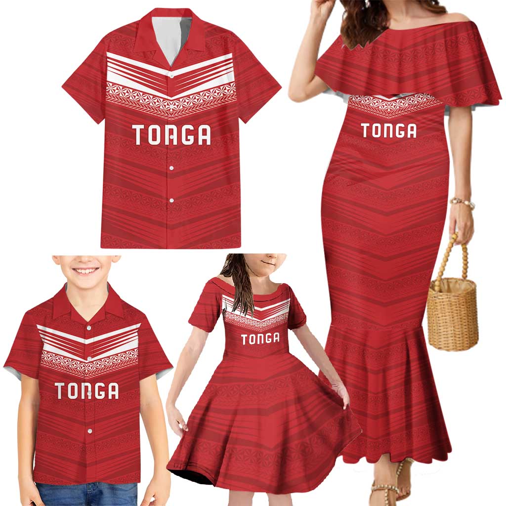 Custom Pacific Rugby Spirit Family Matching Mermaid Dress and Hawaiian Shirt Tonga Ngatu Pride Red Edition LT9 - Polynesian Pride