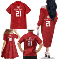 Custom Pacific Rugby Spirit Family Matching Off The Shoulder Long Sleeve Dress and Hawaiian Shirt Tonga Ngatu Pride Red Edition LT9 - Polynesian Pride
