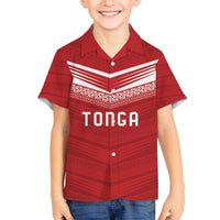 Custom Pacific Rugby Spirit Family Matching Off The Shoulder Long Sleeve Dress and Hawaiian Shirt Tonga Ngatu Pride Red Edition LT9 Son's Shirt Red - Polynesian Pride