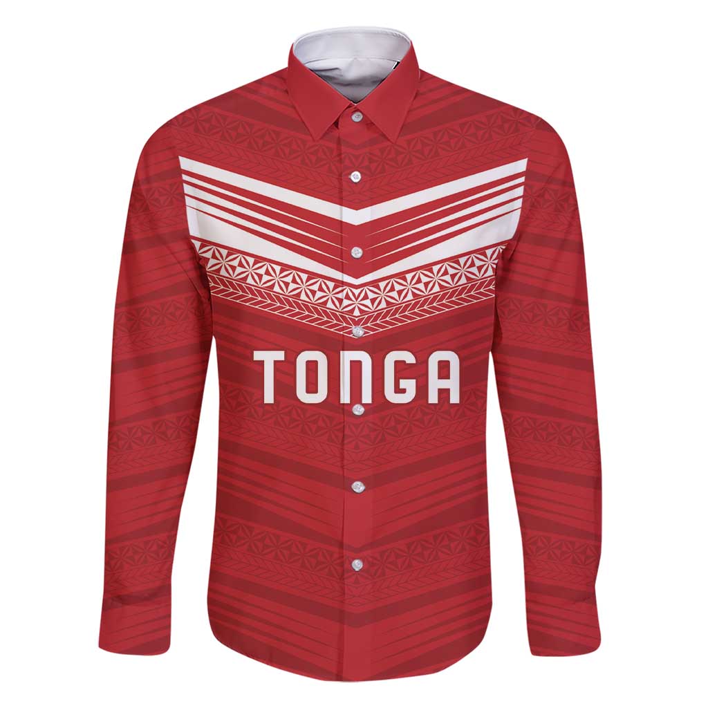Custom Pacific Rugby Spirit Family Matching Short Sleeve Bodycon Dress and Hawaiian Shirt Tonga Ngatu Pride Red Edition LT9 Dad's Shirt - Long Sleeve Red - Polynesian Pride