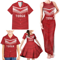 Custom Pacific Rugby Spirit Family Matching Tank Maxi Dress and Hawaiian Shirt Tonga Ngatu Pride Red Edition LT9 - Polynesian Pride
