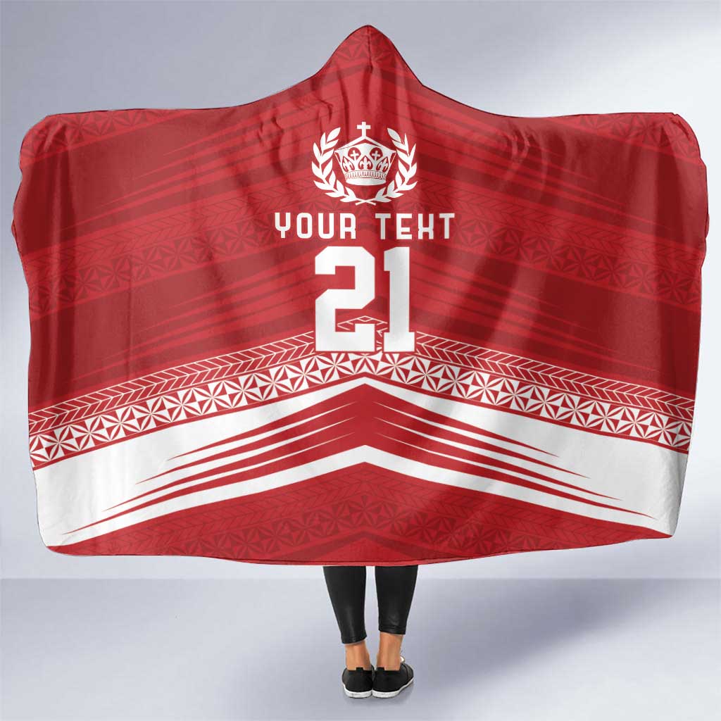 Custom Pacific Rugby Spirit Hooded Blanket Tonga Ngatu Pride Red Edition - Polynesian Pride