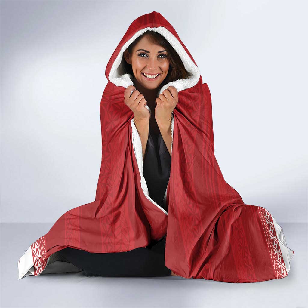 Custom Pacific Rugby Spirit Hooded Blanket Tonga Ngatu Pride Red Edition - Polynesian Pride