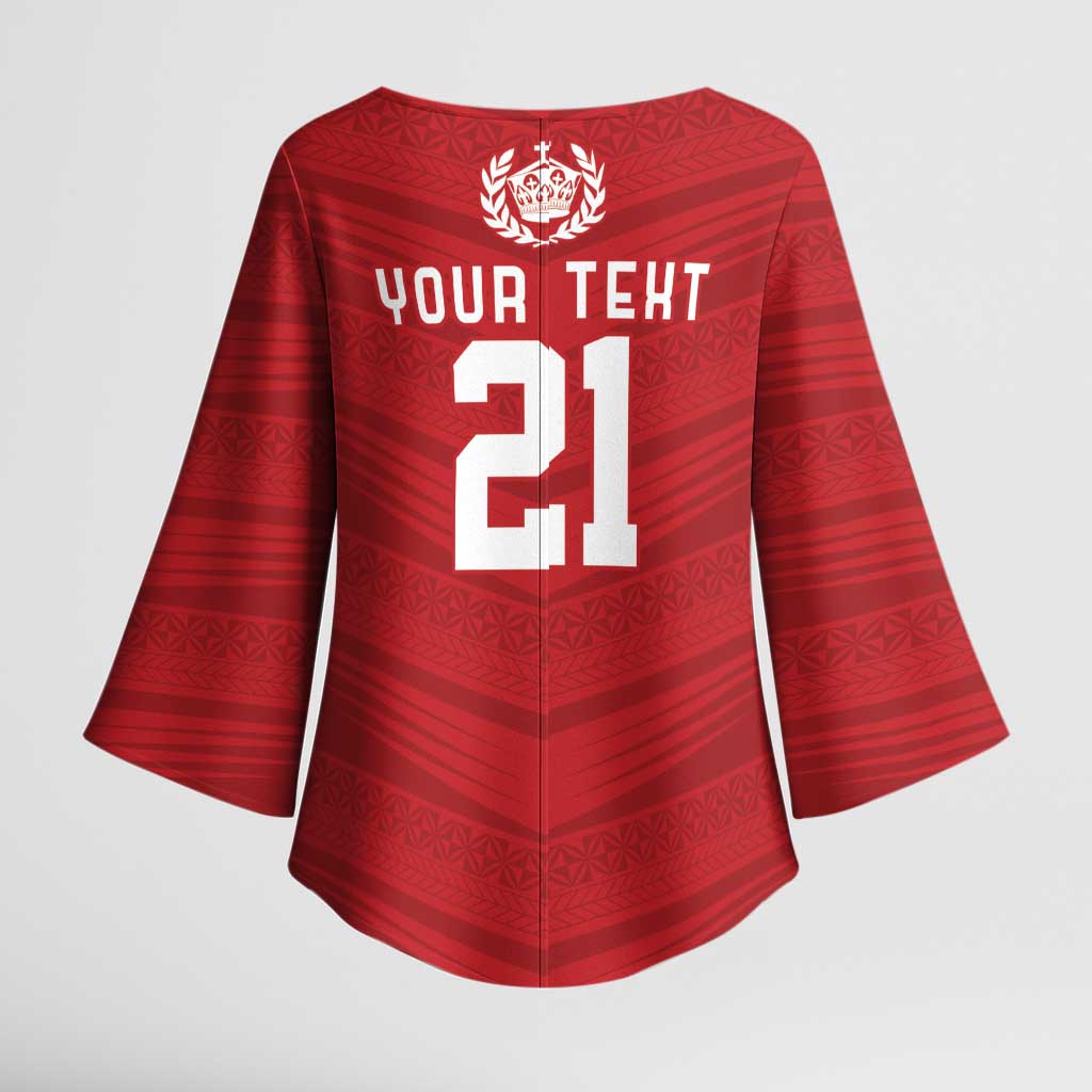 Custom Pacific Rugby Spirit Kimono Sleeve Blouse Tonga Ngatu Pride Red Edition LT9 - Polynesian Pride