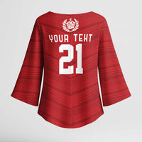 Custom Pacific Rugby Spirit Kimono Sleeve Blouse Tonga Ngatu Pride Red Edition LT9 - Polynesian Pride