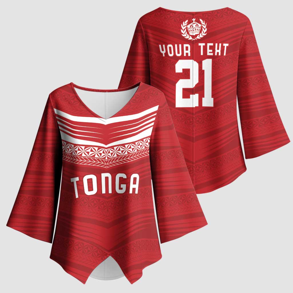 Custom Pacific Rugby Spirit Kimono Sleeve Blouse Tonga Ngatu Pride Red Edition LT9 - Polynesian Pride
