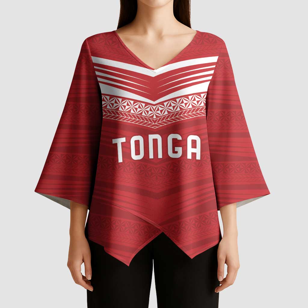 Custom Pacific Rugby Spirit Kimono Sleeve Blouse Tonga Ngatu Pride Red Edition LT9 - Polynesian Pride