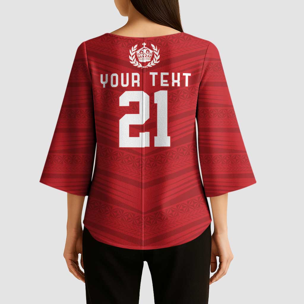 Custom Pacific Rugby Spirit Kimono Sleeve Blouse Tonga Ngatu Pride Red Edition LT9 - Polynesian Pride