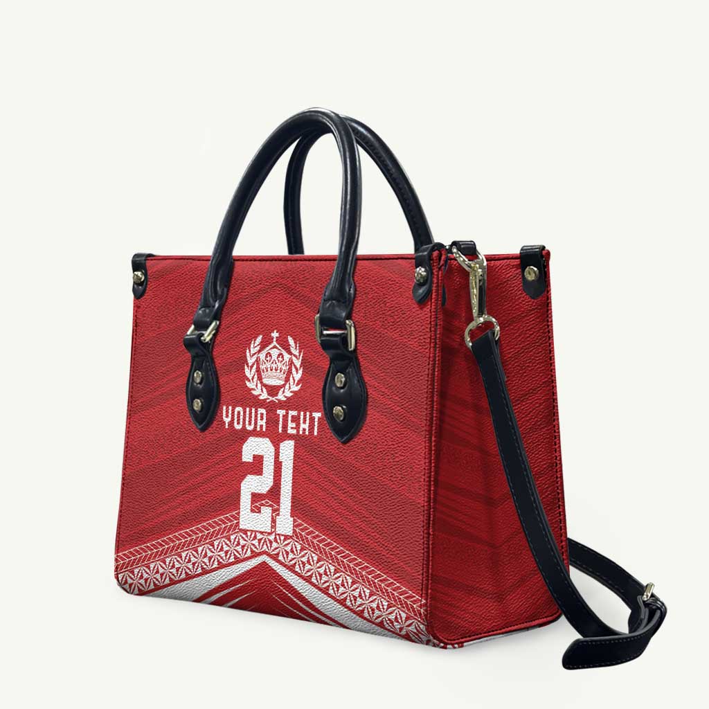 Custom Pacific Rugby Spirit Leather Bag Tonga Ngatu Pride Red Edition - Polynesian Pride