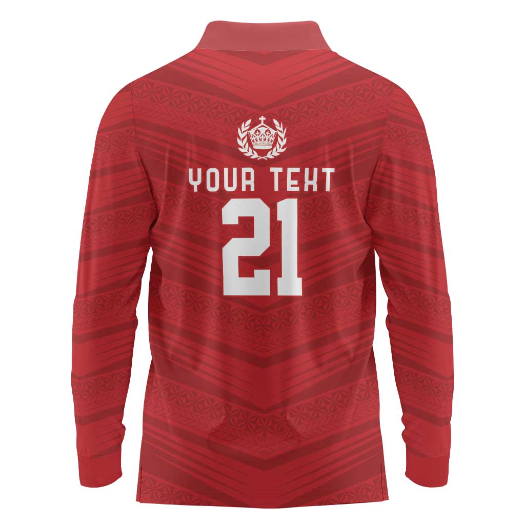 Custom Pacific Rugby Spirit Long Sleeve Polo Shirt Tonga Ngatu Pride Red Edition LT9 - Polynesian Pride