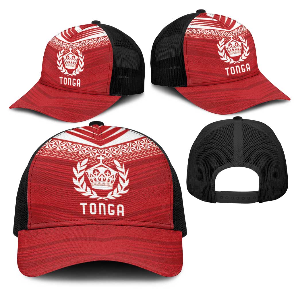 Pacific Rugby Spirit Mesh Trucker Cap Tonga Ngatu Pride Red Edition - Polynesian Pride