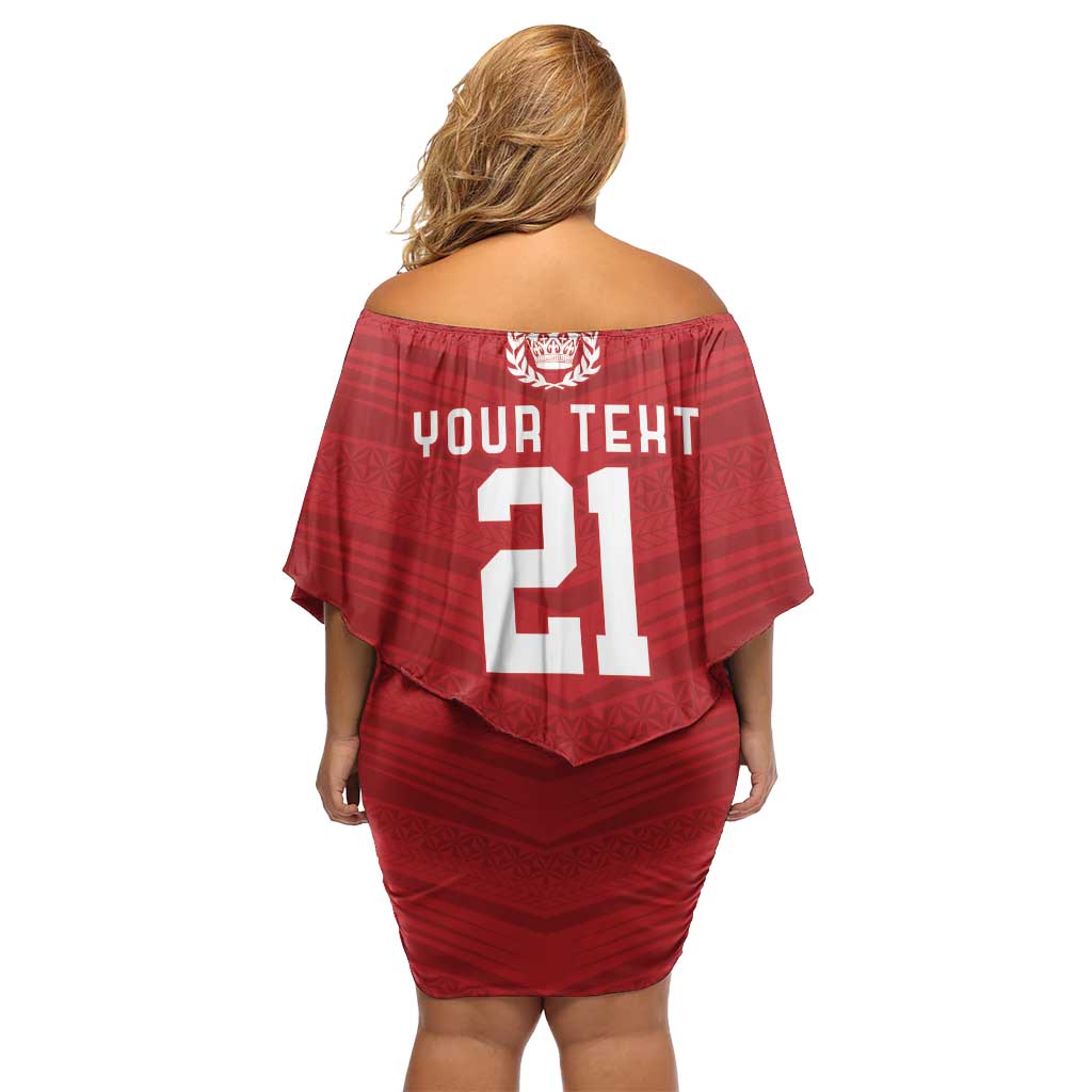 Custom Pacific Rugby Spirit Off Shoulder Short Dress Tonga Ngatu Pride Red Edition - Polynesian Pride