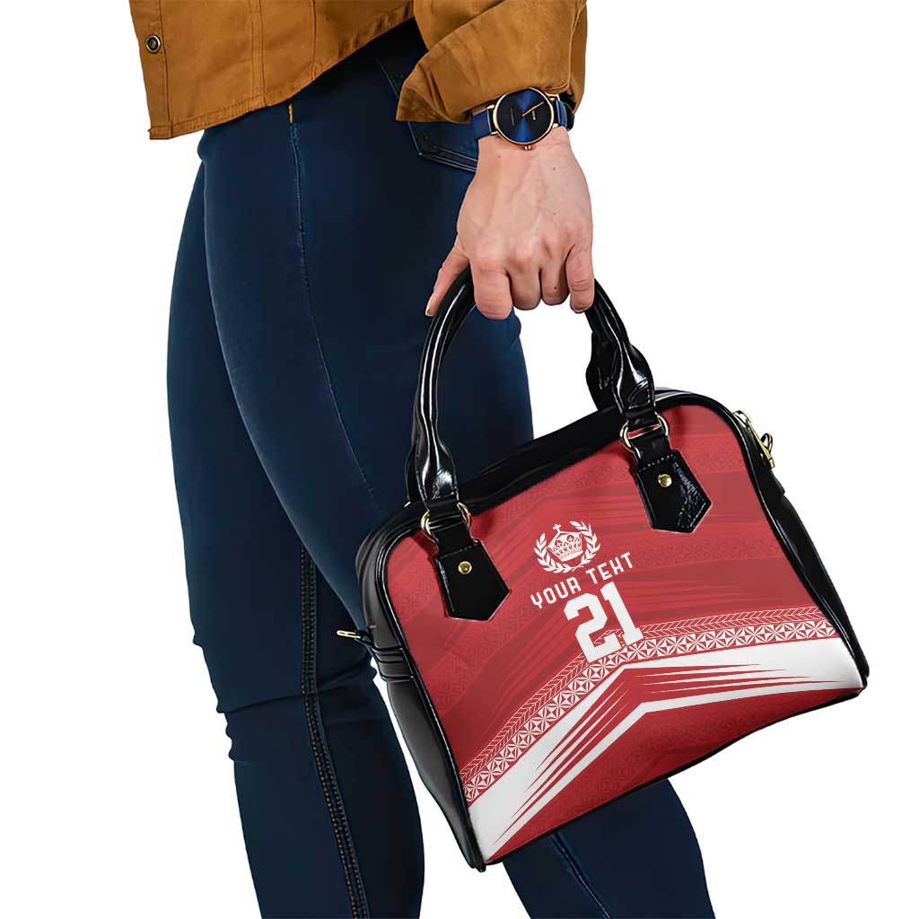 Custom Pacific Rugby Spirit Shoulder Handbag Tonga Ngatu Pride Red Edition - Polynesian Pride