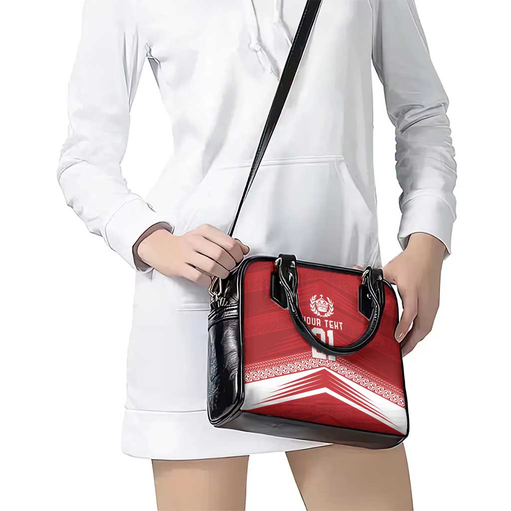 Custom Pacific Rugby Spirit Shoulder Handbag Tonga Ngatu Pride Red Edition - Polynesian Pride