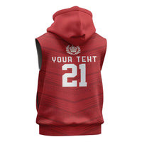 Custom Pacific Rugby Spirit Sleeveless Zip Hoodie Tonga Ngatu Pride Red Edition - Polynesian Pride