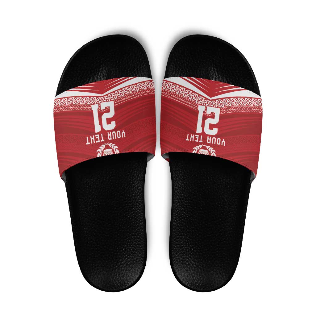 Custom Pacific Rugby Spirit Slide Sandals Tonga Ngatu Pride Red Edition - Polynesian Pride