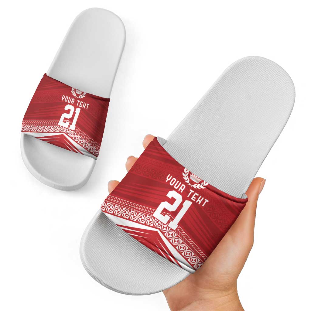 Custom Pacific Rugby Spirit Slide Sandals Tonga Ngatu Pride Red Edition - Polynesian Pride