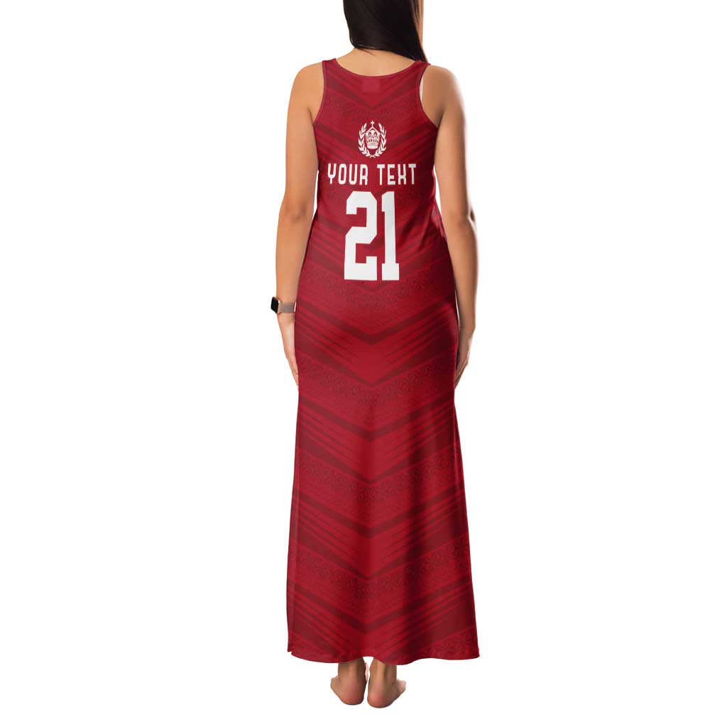 Custom Pacific Rugby Spirit Tank Maxi Dress Tonga Ngatu Pride Red Edition - Polynesian Pride