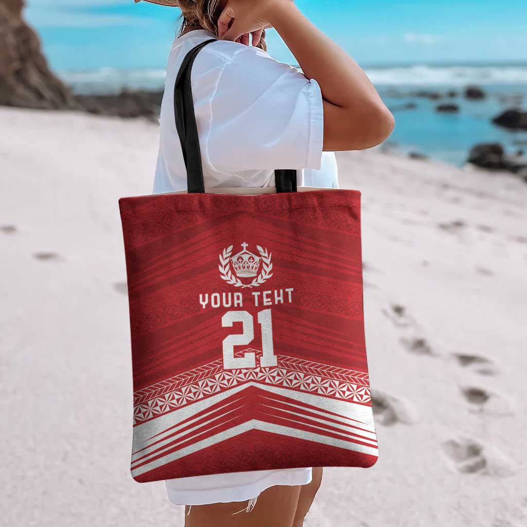 Custom Pacific Rugby Spirit Tote Bag Tonga Ngatu Pride Red Edition - Polynesian Pride