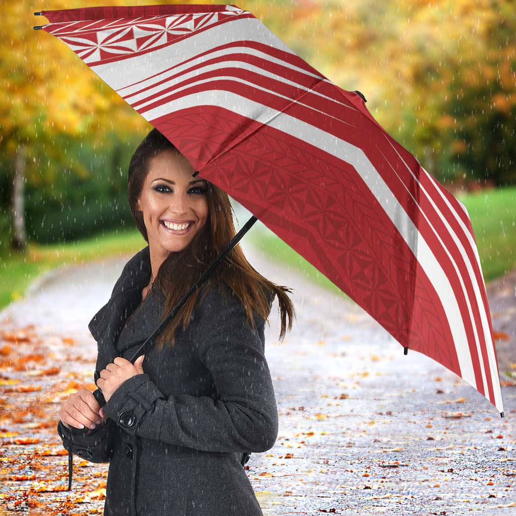 Custom Pacific Rugby Spirit Umbrella Tonga Ngatu Pride Red Edition - Polynesian Pride
