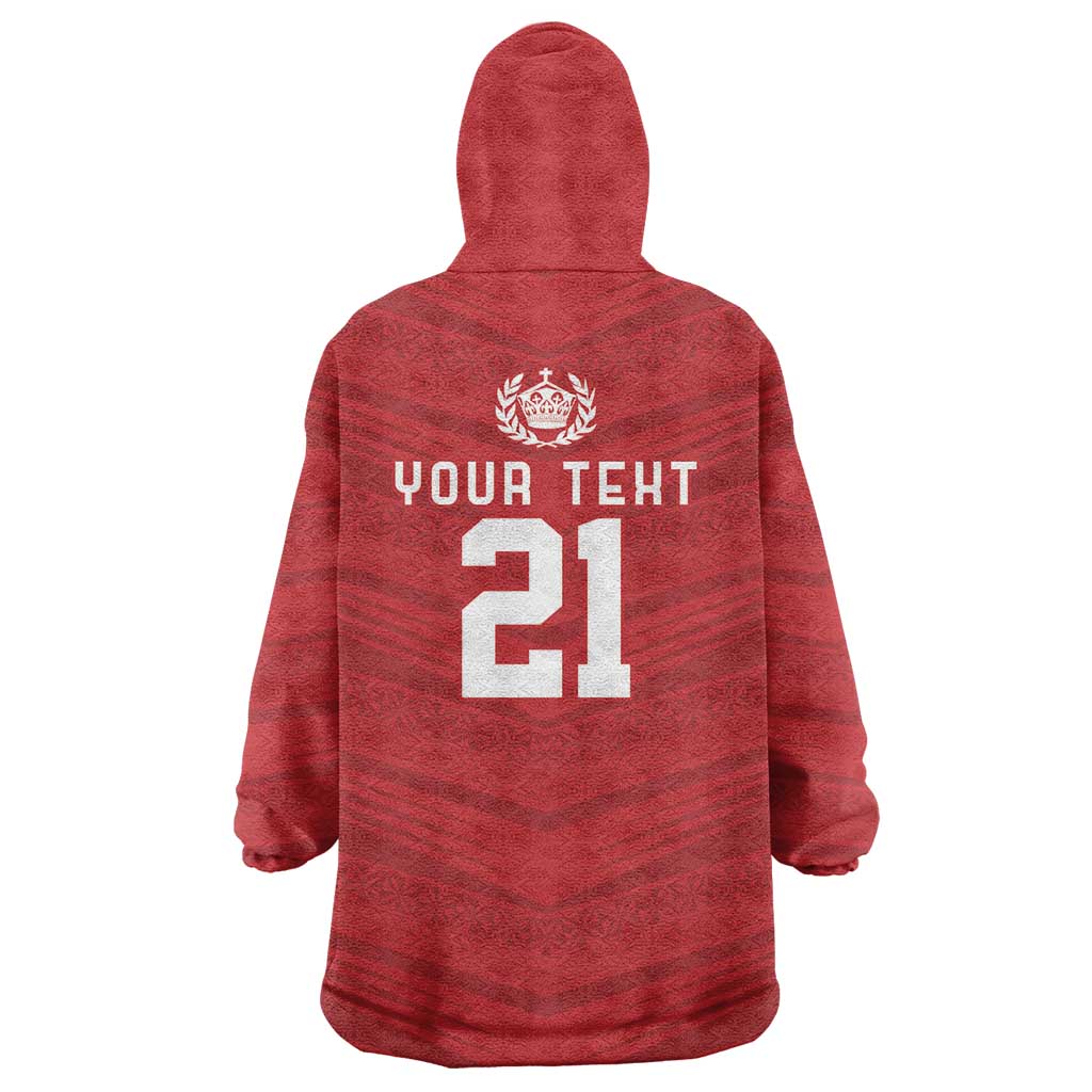 Custom Pacific Rugby Spirit Wearable Blanket Hoodie Tonga Ngatu Pride Red Edition LT9 - Polynesian Pride