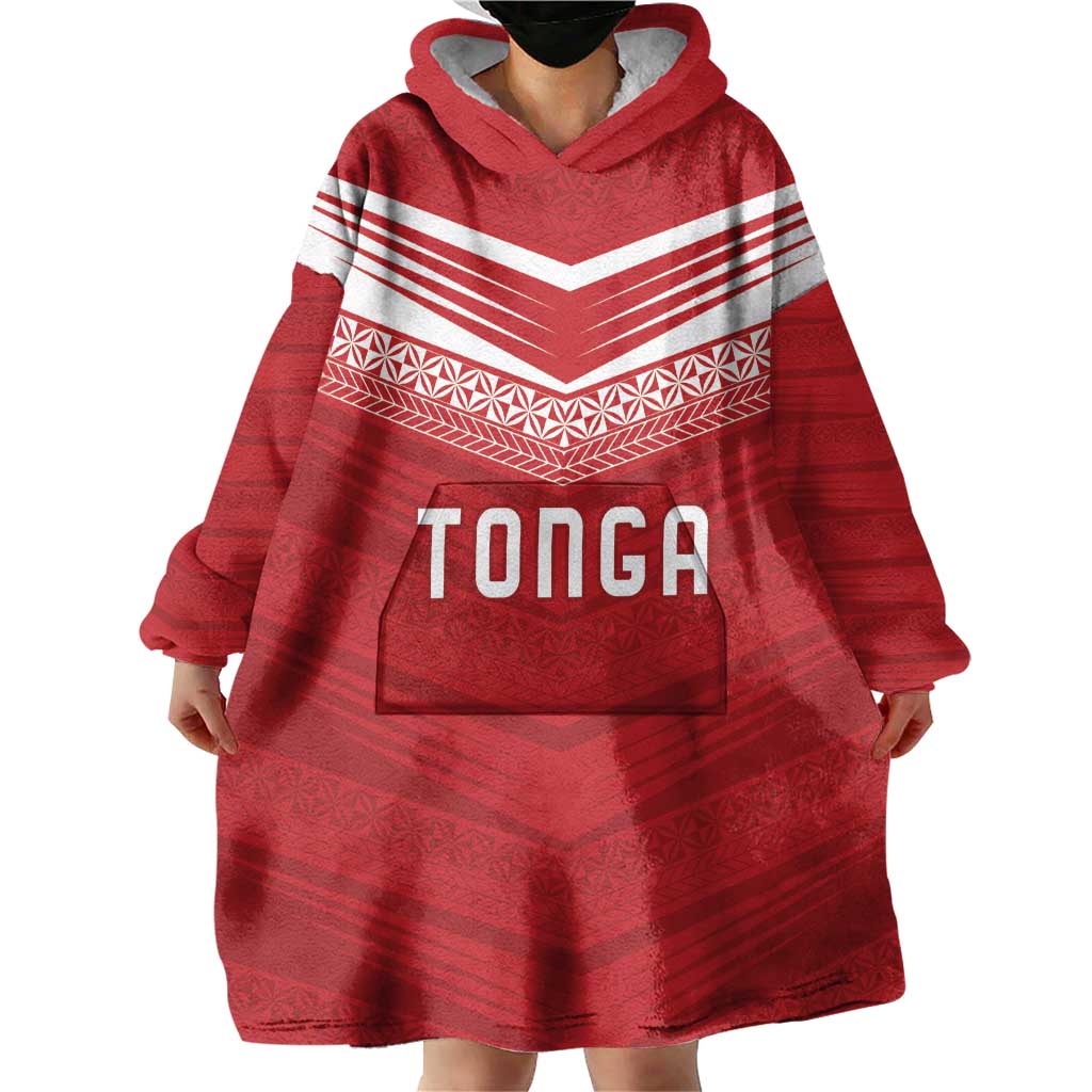 Custom Pacific Rugby Spirit Wearable Blanket Hoodie Tonga Ngatu Pride Red Edition LT9 - Polynesian Pride