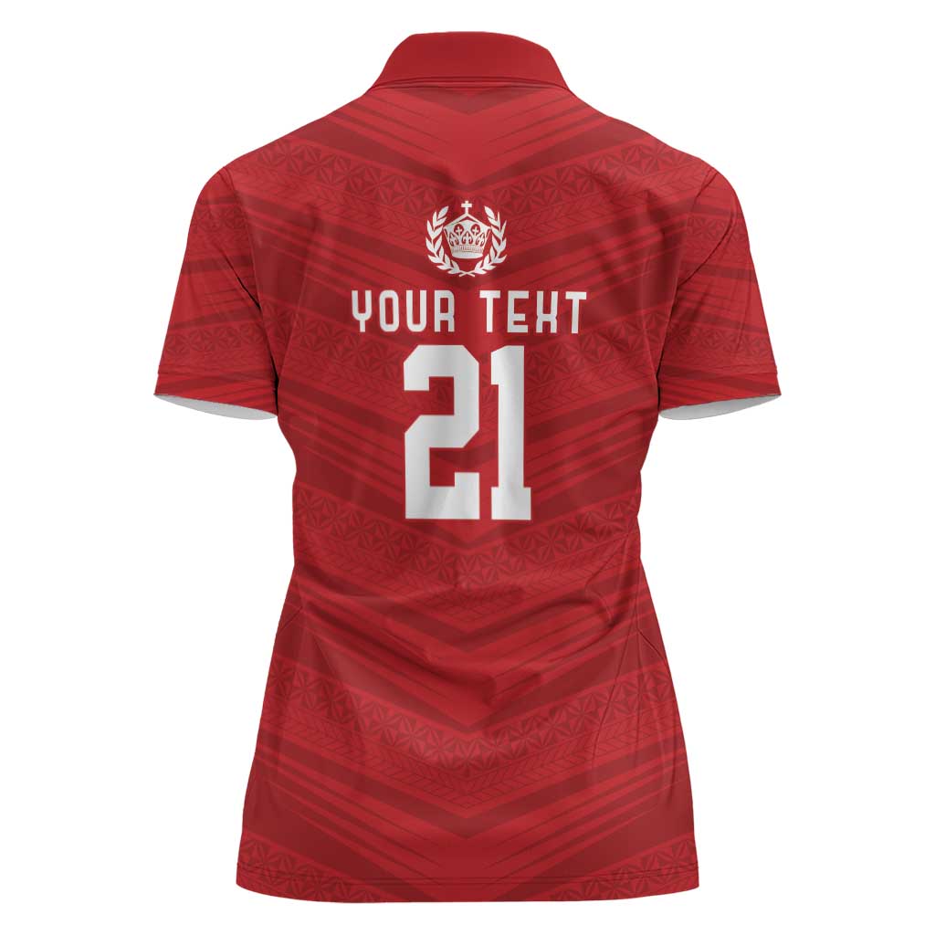 Custom Pacific Rugby Spirit Women Polo Shirt Tonga Ngatu Pride Red Edition - Polynesian Pride