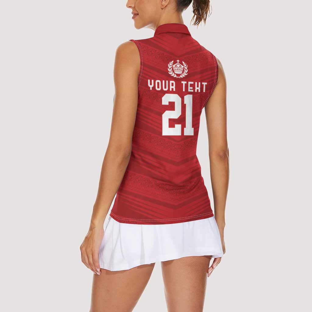 Custom Pacific Rugby Spirit Women Sleeveless Polo Shirt Tonga Ngatu Pride Red Edition - Polynesian Pride