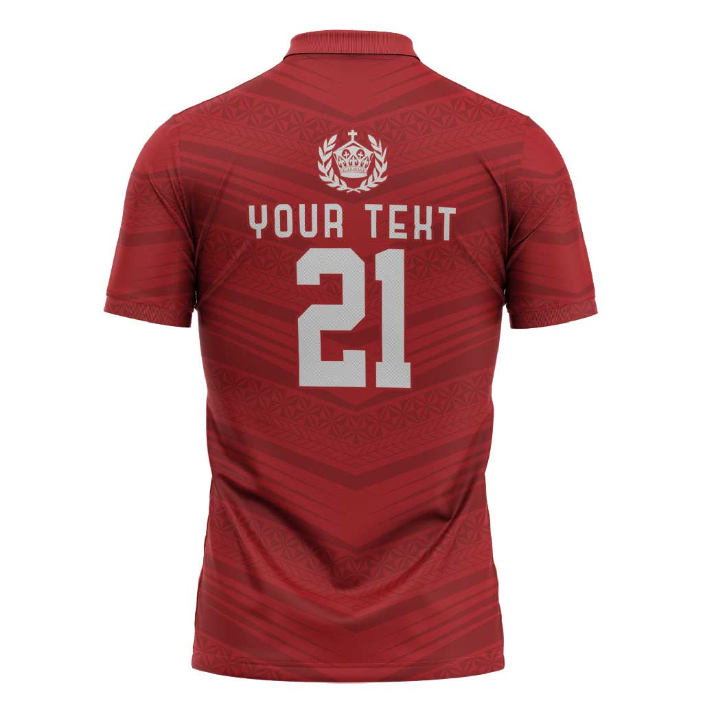 Custom Pacific Rugby Spirit Zipper Polo Shirt Tonga Ngatu Pride Red Edition - Polynesian Pride