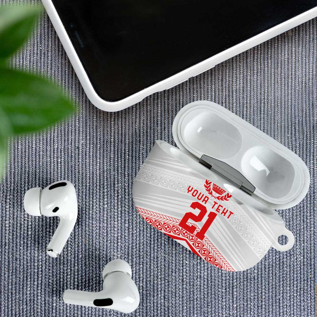 Custom Pacific Rugby Spirit AirPods Case Tonga Ngatu Pride White Edition - Polynesian Pride