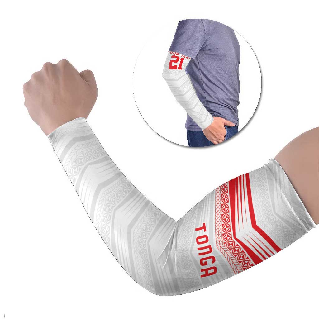 Custom Pacific Rugby Spirit Arm Sleeves Tonga Ngatu Pride White Edition - Polynesian Pride