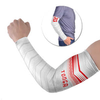 Custom Pacific Rugby Spirit Arm Sleeves Tonga Ngatu Pride White Edition - Polynesian Pride