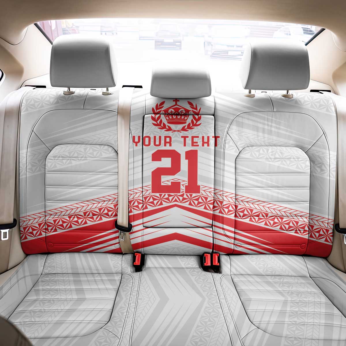 Custom Pacific Rugby Spirit Back Car Seat Cover Tonga Ngatu Pride White Edition LT9 - Polynesian Pride