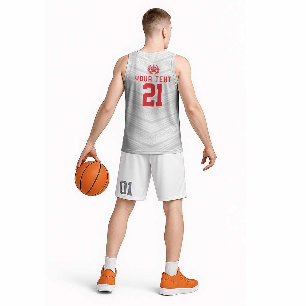 Custom Pacific Rugby Spirit Basketball Jersey Tonga Ngatu Pride White Edition - Polynesian Pride