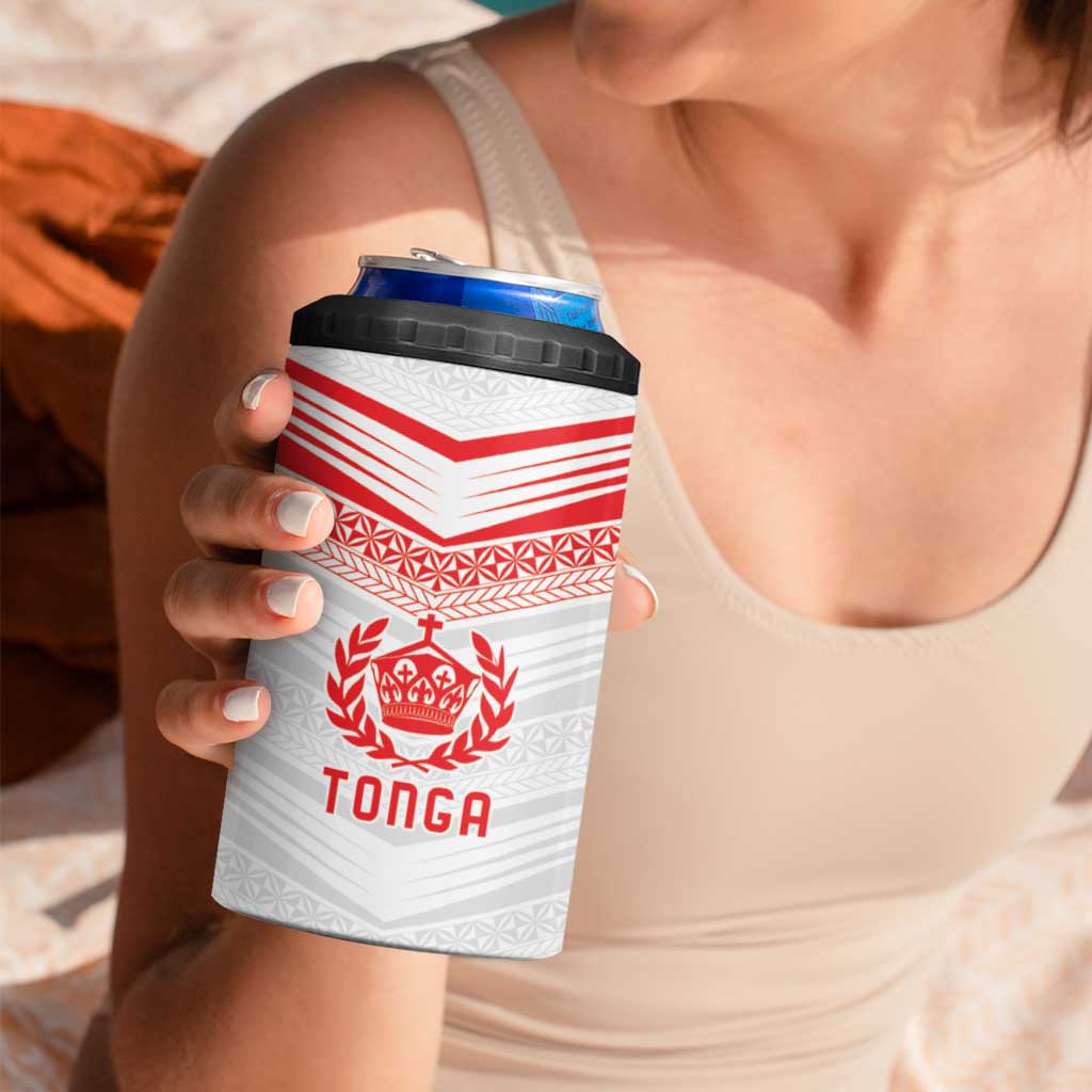 Custom Pacific Rugby Spirit 4 in 1 Can Cooler Tumbler Tonga Ngatu Pride White Edition - Polynesian Pride