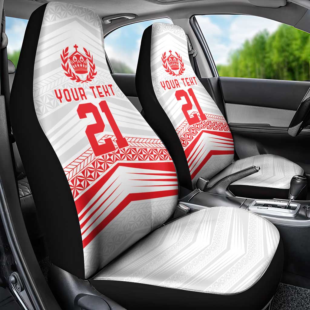 Custom Pacific Rugby Spirit Car Seat Cover Tonga Ngatu Pride White Edition LT9 - Polynesian Pride