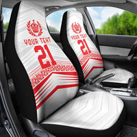 Custom Pacific Rugby Spirit Car Seat Cover Tonga Ngatu Pride White Edition LT9 - Polynesian Pride