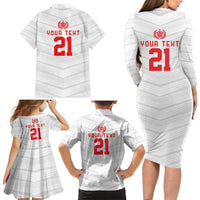 Custom Pacific Rugby Spirit Family Matching Long Sleeve Bodycon Dress and Hawaiian Shirt Tonga Ngatu Pride White Edition LT9 - Polynesian Pride