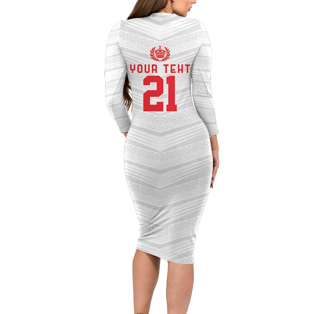Custom Pacific Rugby Spirit Family Matching Long Sleeve Bodycon Dress and Hawaiian Shirt Tonga Ngatu Pride White Edition LT9 - Polynesian Pride