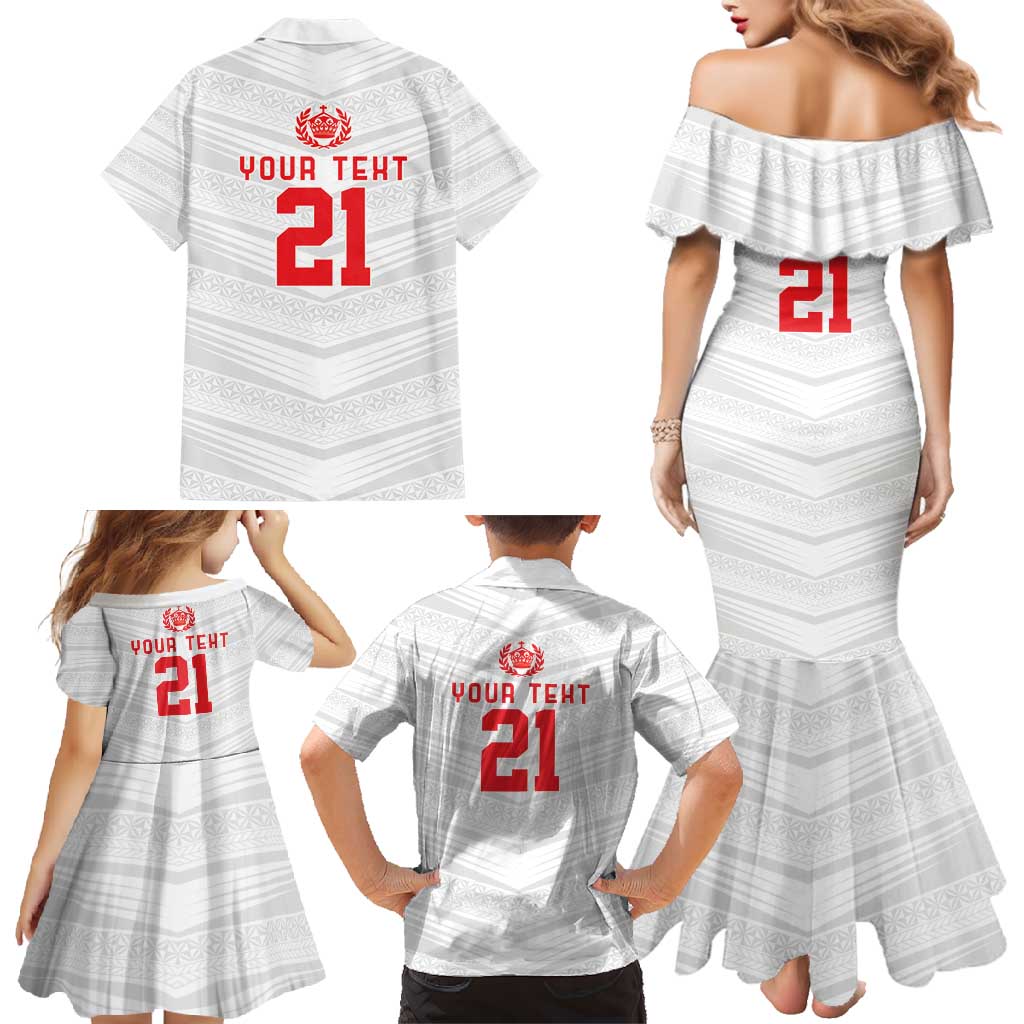 Custom Pacific Rugby Spirit Family Matching Mermaid Dress and Hawaiian Shirt Tonga Ngatu Pride White Edition LT9 - Polynesian Pride