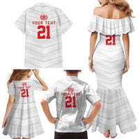 Custom Pacific Rugby Spirit Family Matching Mermaid Dress and Hawaiian Shirt Tonga Ngatu Pride White Edition LT9 - Polynesian Pride