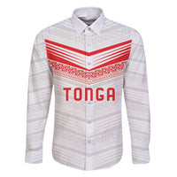 Custom Pacific Rugby Spirit Family Matching Mermaid Dress and Hawaiian Shirt Tonga Ngatu Pride White Edition LT9 Dad's Shirt - Long Sleeve White - Polynesian Pride