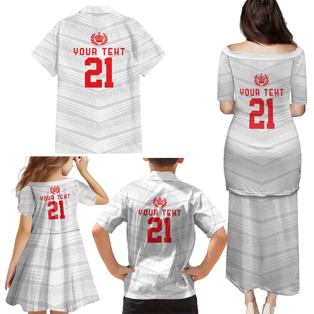 Custom Pacific Rugby Spirit Family Matching Puletasi and Hawaiian Shirt Tonga Ngatu Pride White Edition - Polynesian Pride